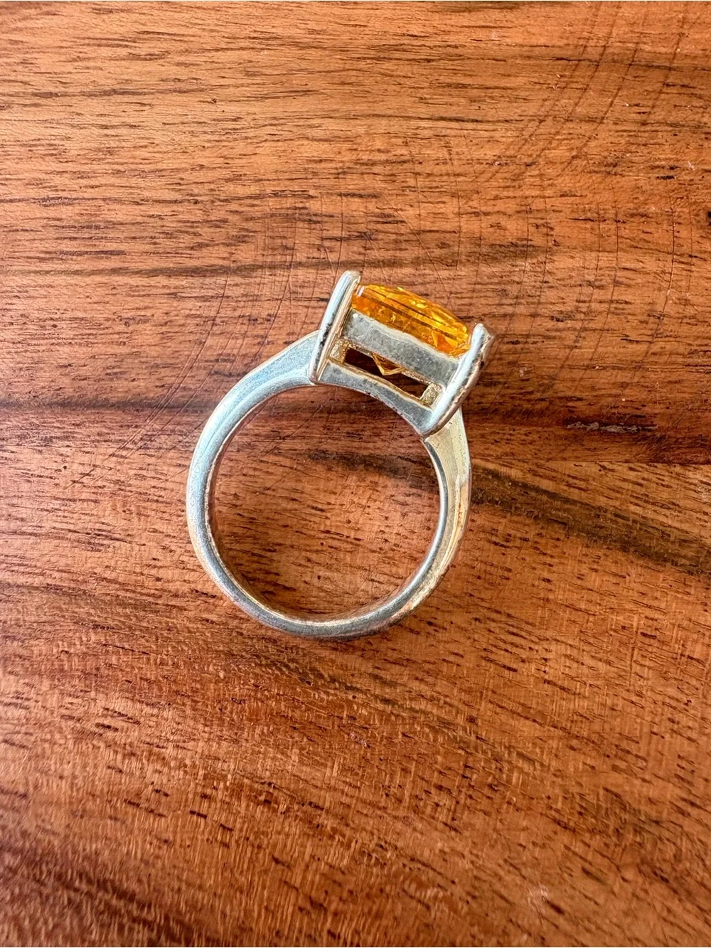Vintage Yellow Crystal Cocktail Rectangle Ring - Size 7